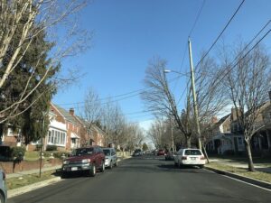 A tree-lined street at 14th and Tuckerman streets NW in Brightwood, Washington, D.C.
