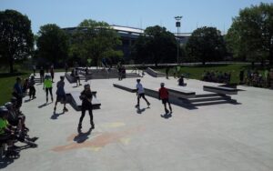 Inline skaters at a Washington, D.C., skate park