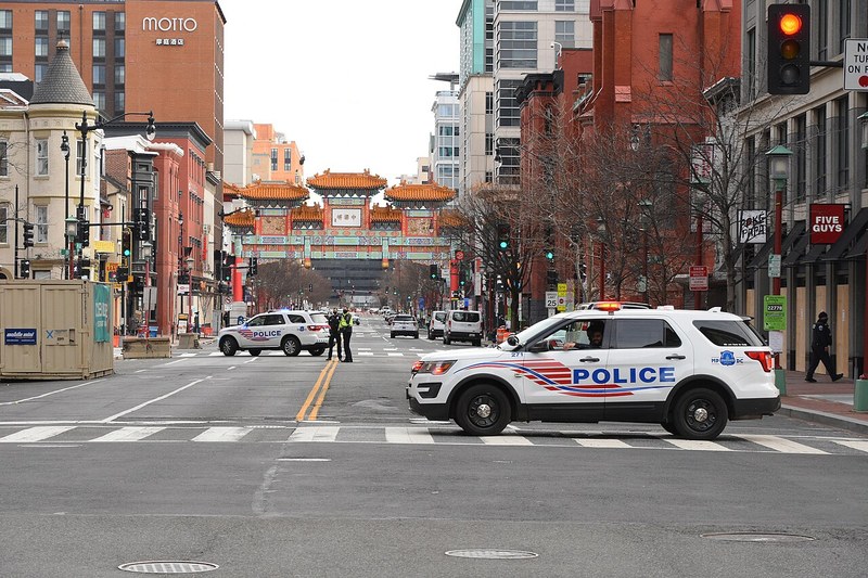 Metropolitan Police vehicles block a Washington, D.C., street in a representative file photo.