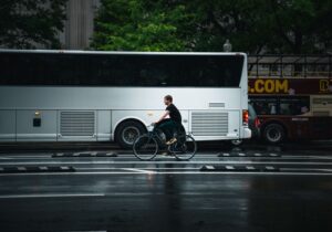 A cyclist rides along a Washington, D.C., street; representative photograph, not the collision scene
