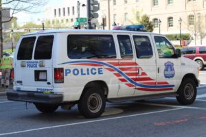 A Metropolitan Police Department transport van parked on a street in Washington, D.C.