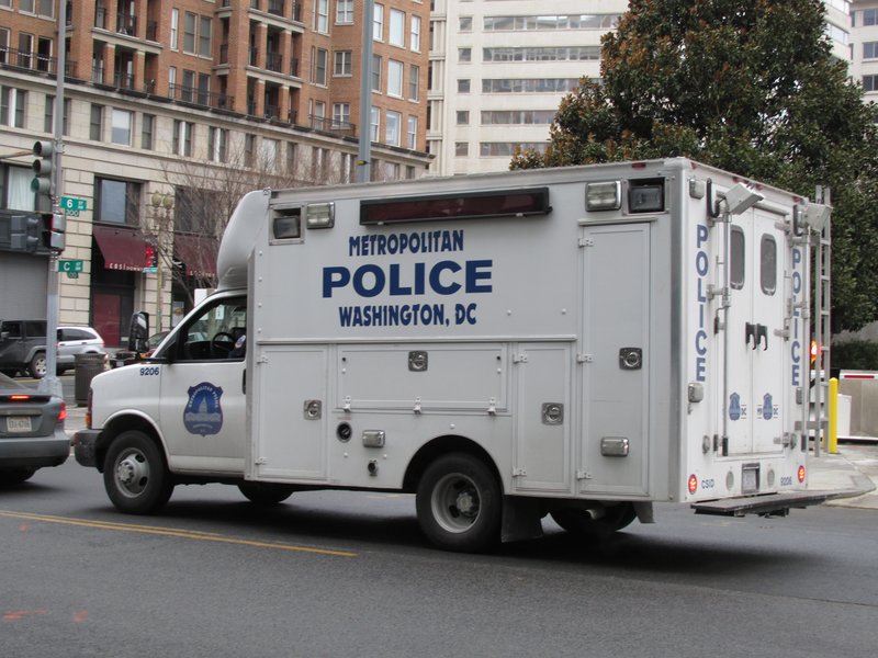 A Metropolitan Police Department transport van parked on a street in Washington, D.C.