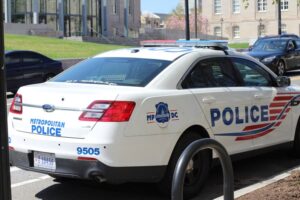 Marked Metropolitan Police Department Ford Taurus Police Interceptor patrol vehicle parked in Washington, D.C.